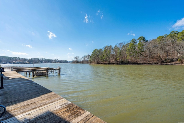 view of dock with a water view