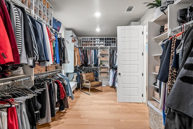 walk in closet with hardwood / wood-style flooring