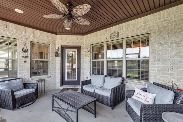 view of patio with ceiling fan and outdoor lounge area