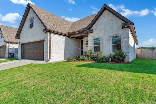 french country home featuring a front lawn