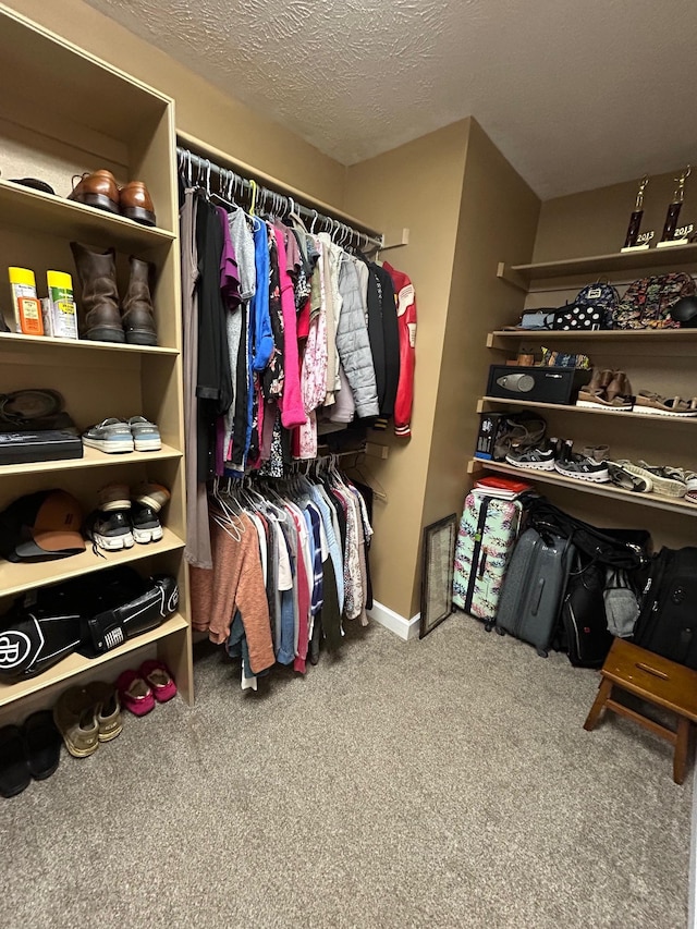 walk in closet featuring carpet