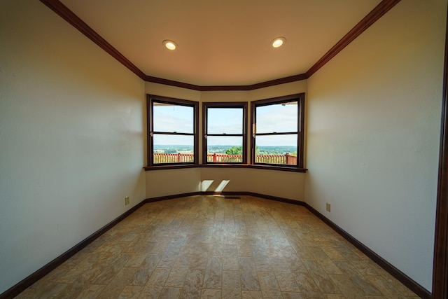 empty room featuring ornamental molding