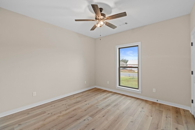 empty room featuring ceiling fan and light wood-type flooring