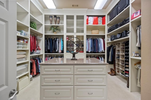 spacious closet with light carpet