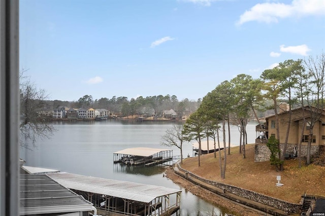 view of dock with a water view