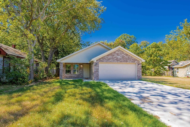 ranch-style house with a garage and a front yard