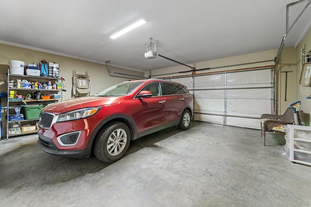 garage with a garage door opener