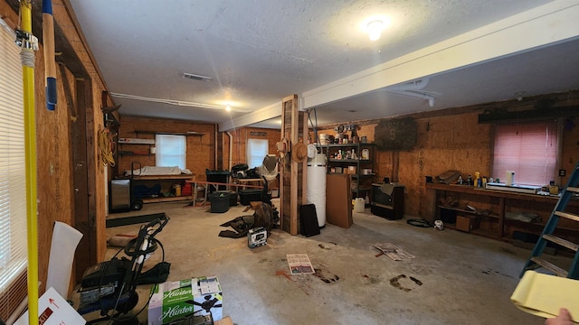 basement with a workshop area