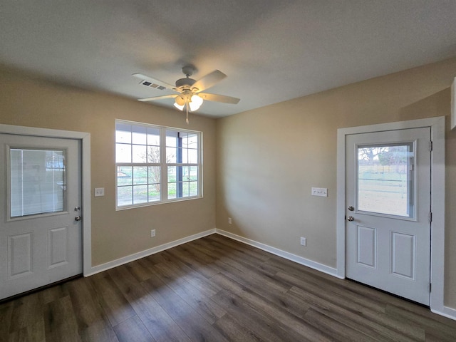 111 Brigance St, Marked Tree, AR 72365 - foyer featuring dark wood-type flooring and ceiling fan