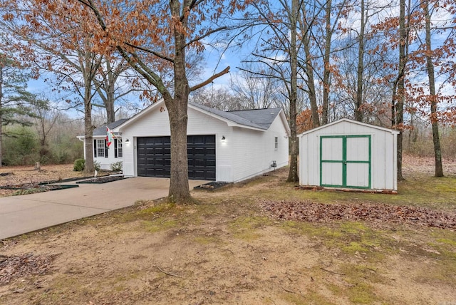 view of home's exterior with a shed