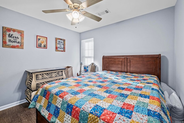 bedroom featuring hardwood / wood-style floors and ceiling fan