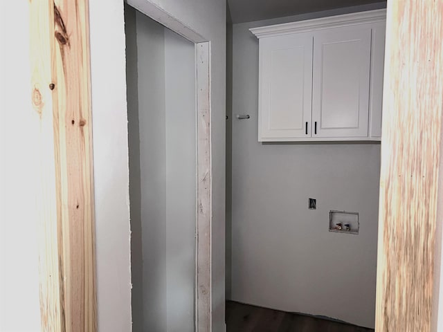 605 Frances Cv, Mountain View, AR 72560 - laundry area with cabinet space, hookup for a washing machine, and dark wood finished floors