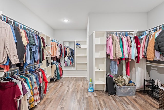 walk in closet with hardwood / wood-style flooring