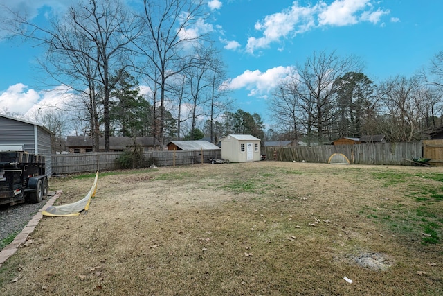 view of yard with a storage unit