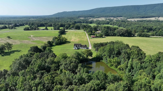 birds eye view of property featuring a water and mountain view