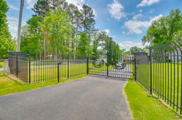 view of gate with a lawn