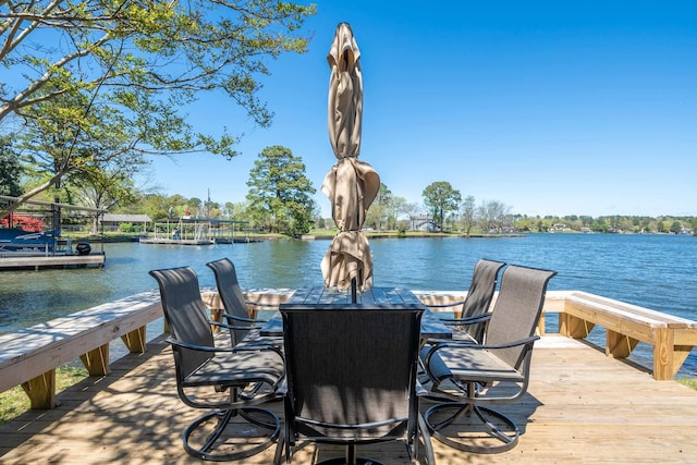 view of dock with a water view