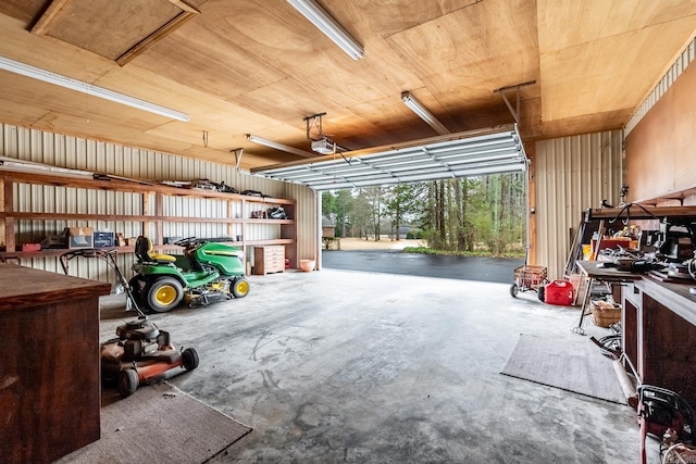 garage with a garage door opener