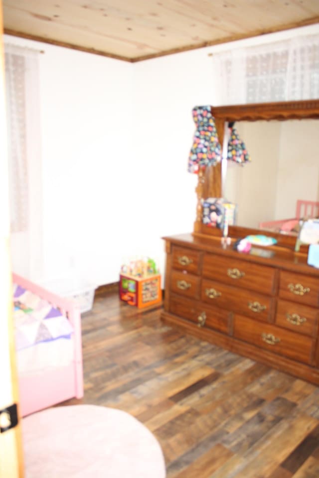 bedroom with dark hardwood / wood-style flooring