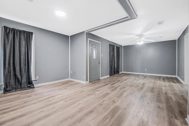 empty room featuring light hardwood / wood-style flooring and ceiling fan