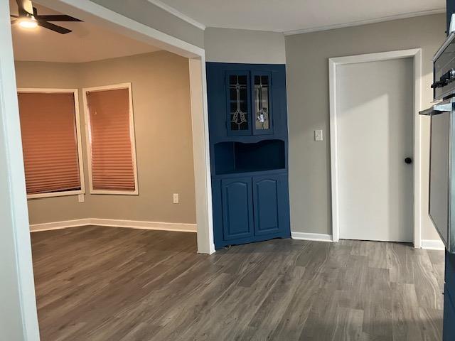 interior space featuring dark hardwood / wood-style floors and ceiling fan