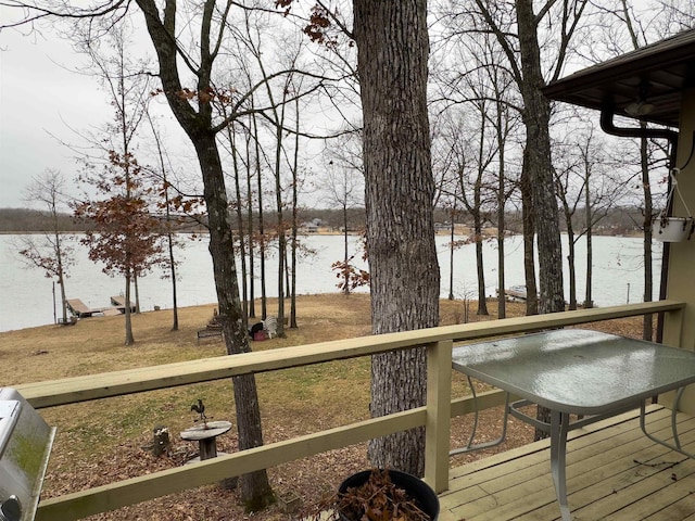 wooden terrace with a water view