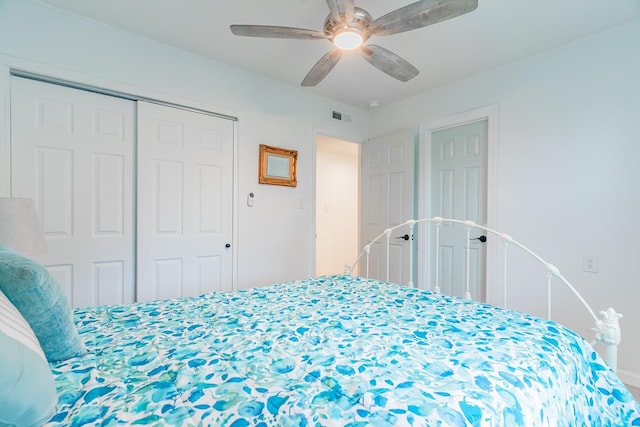 bedroom with a closet and ceiling fan