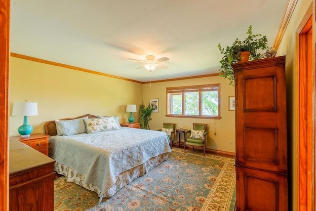 bedroom featuring crown molding and ceiling fan