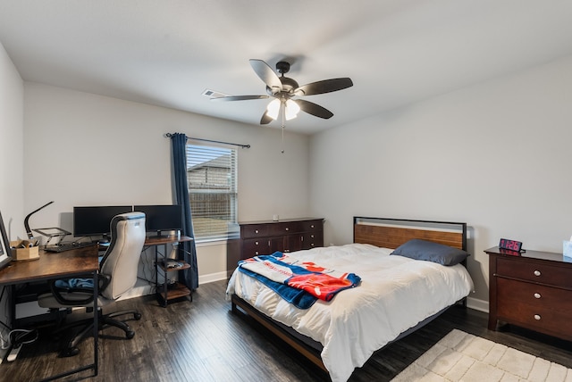 bedroom featuring ceiling fan and wood-type flooring