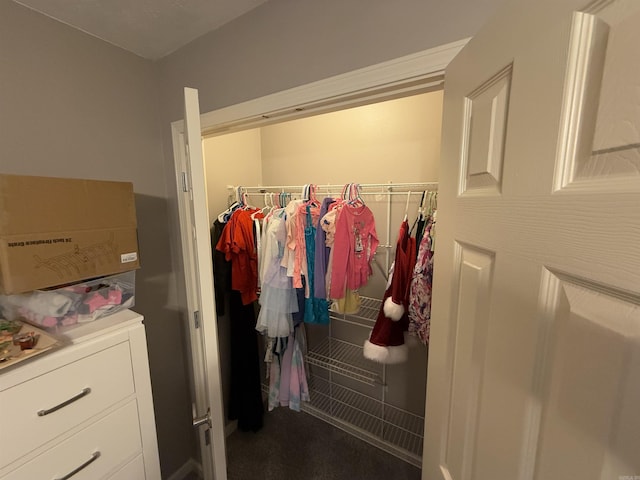 spacious closet with dark carpet