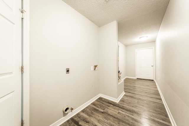 washroom with wood-type flooring, a textured ceiling, and electric dryer hookup