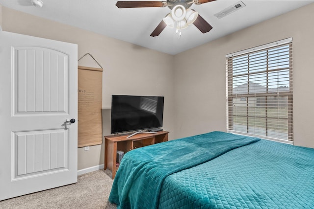 bedroom featuring carpet floors and ceiling fan