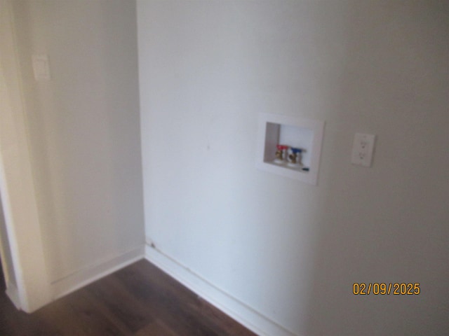 laundry area featuring hookup for a washing machine and dark hardwood / wood-style flooring