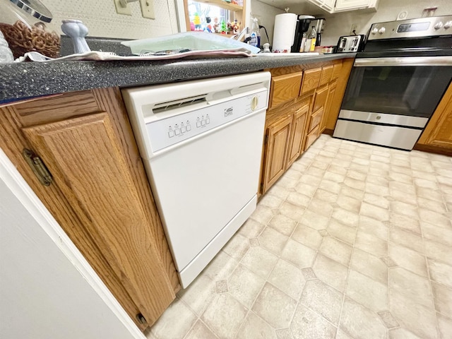 kitchen with stainless steel electric stove and white dishwasher