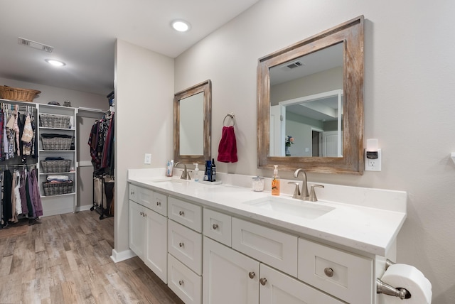 bathroom with vanity and wood-type flooring