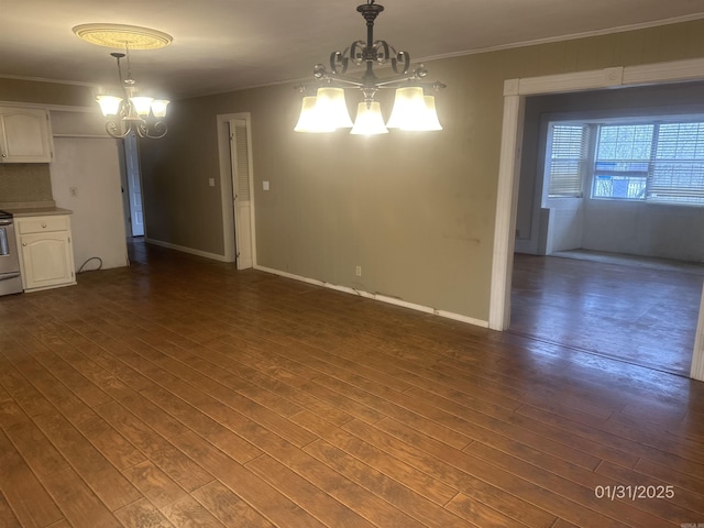 1013 Elm St, Coal Hill, AR 72832 - interior space featuring a notable chandelier, crown molding, and dark wood-type flooring