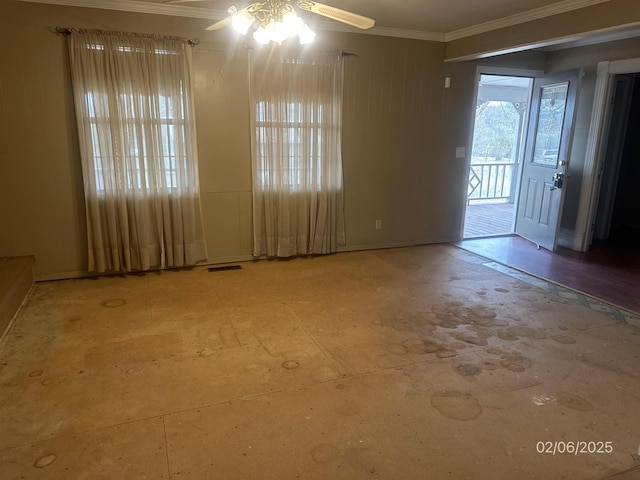 1013 Elm St, Coal Hill, AR 72832 - empty room featuring crown molding and ceiling fan
