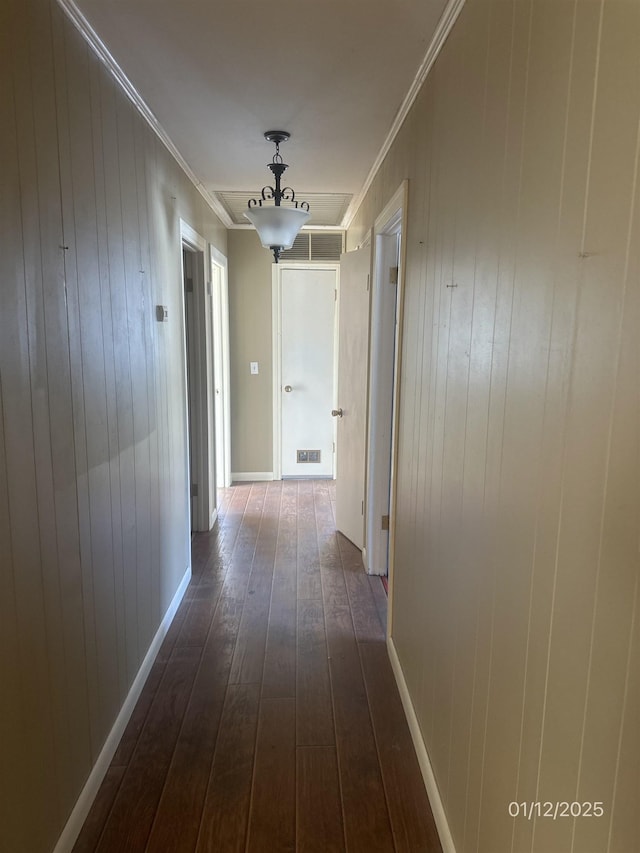 1013 Elm St, Coal Hill, AR 72832 - corridor featuring crown molding and dark hardwood / wood-style floors
