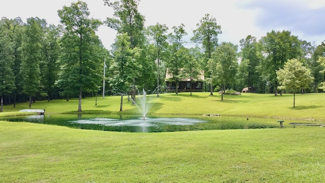 view of home's community featuring a water view and a yard