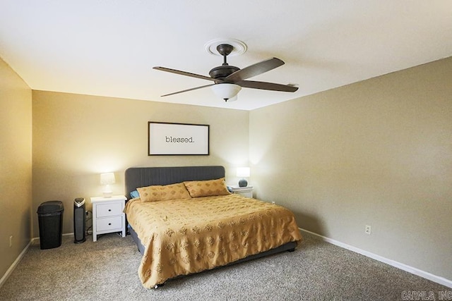 bedroom with carpet floors and ceiling fan