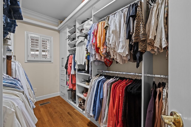 walk in closet featuring hardwood / wood-style floors