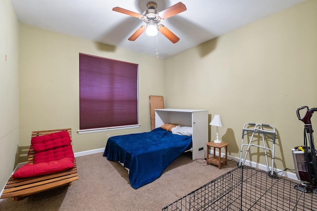 bedroom featuring carpet floors and ceiling fan