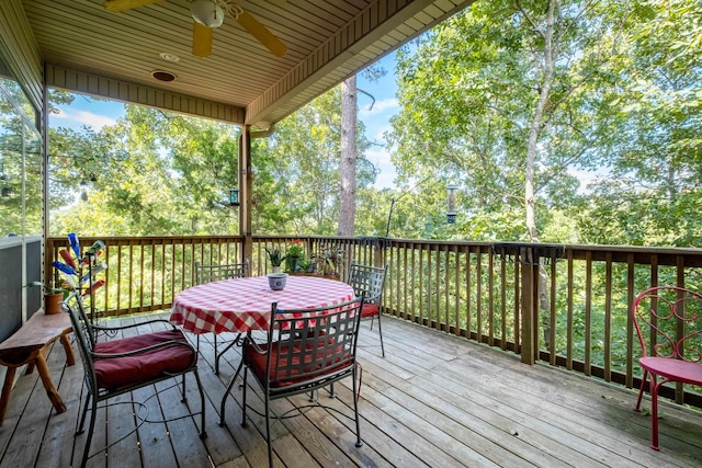 wooden deck with ceiling fan