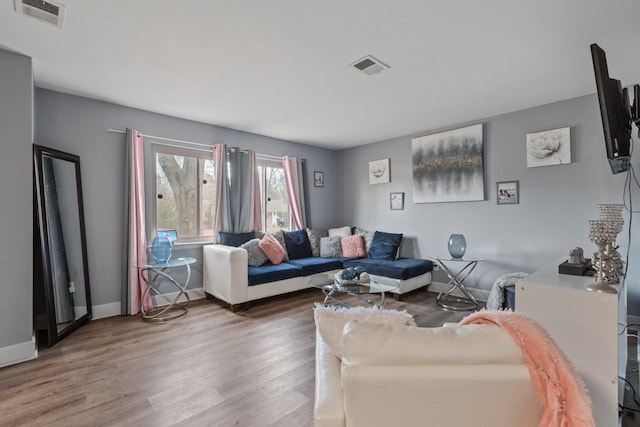 living room with hardwood / wood-style flooring