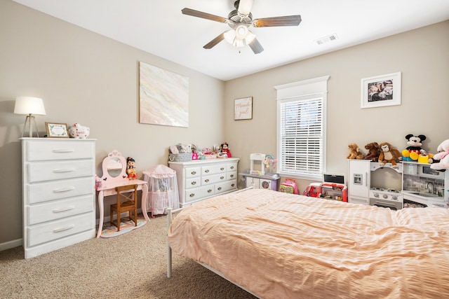 bedroom with carpet and ceiling fan