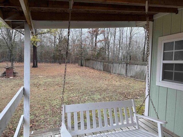 view of yard with a wooden deck