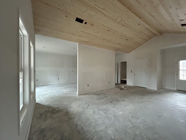 empty room featuring lofted ceiling and wood ceiling