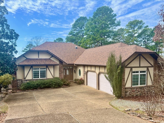 tudor house with a garage