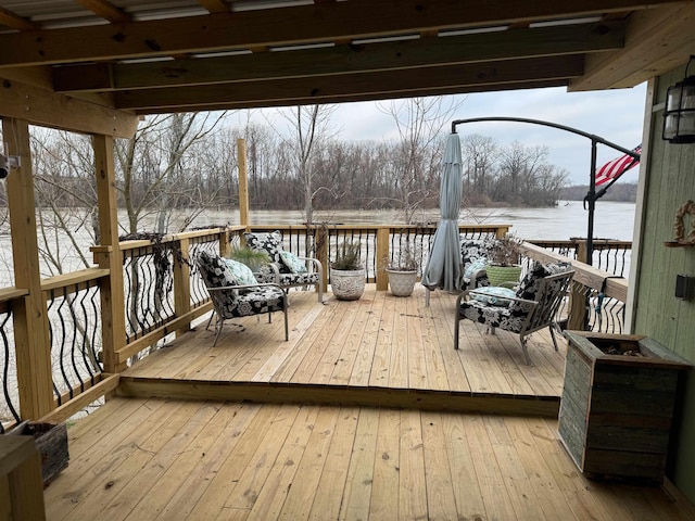 deck with a water view