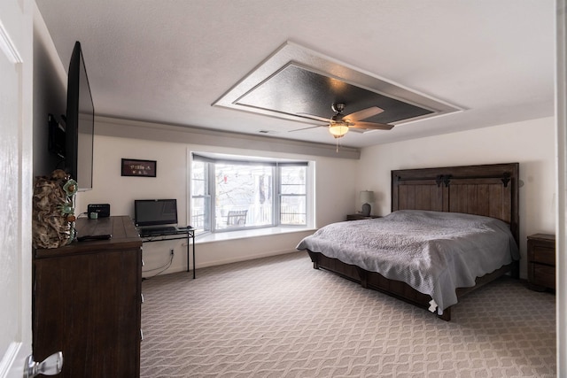 bedroom with ceiling fan and carpet